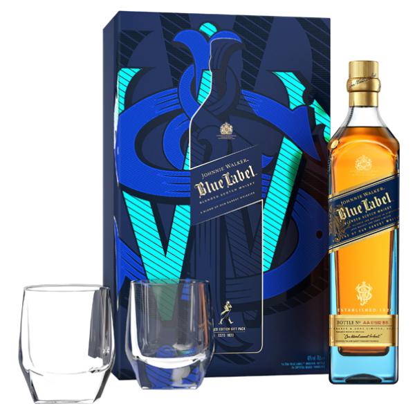 Johnnie Walker Blue Label Blended Scotch Whisky 40 %vol. mit 2 Tumblern